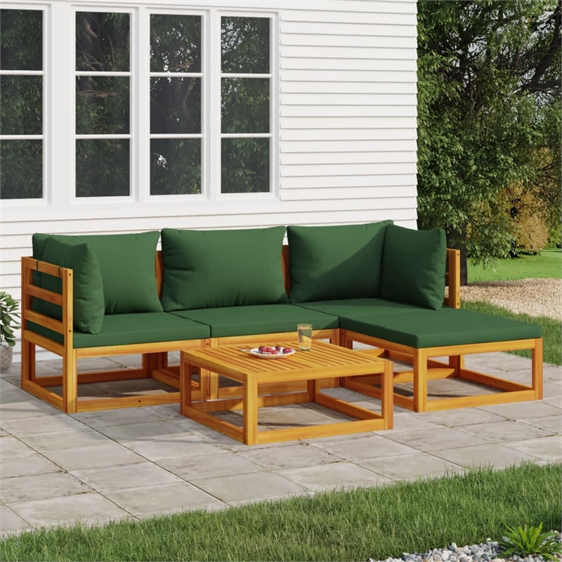 vidaXL 5 Piece Solid Acacia Wood Garden Lounge Set in Green/Natural