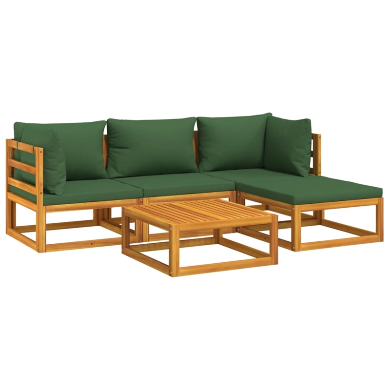 vidaXL 5 Piece Solid Acacia Wood Garden Lounge Set in Green/Natural