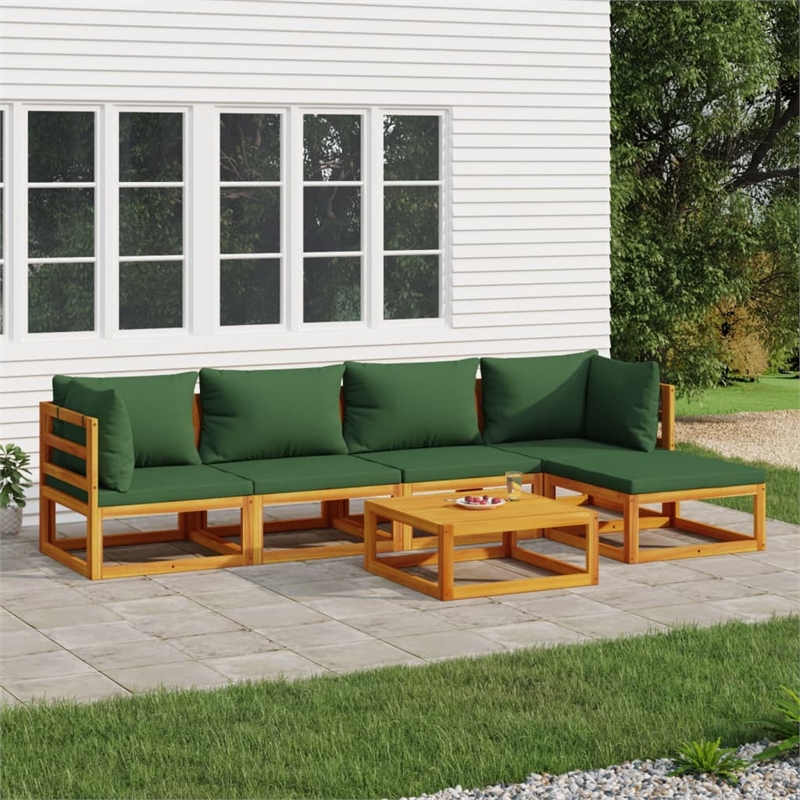 vidaXL 6 Piece Solid Acacia Wood Garden Lounge Set in Green/Natural