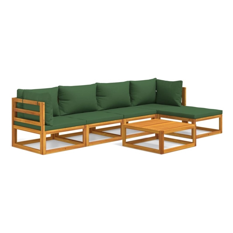 vidaXL 6 Piece Solid Acacia Wood Garden Lounge Set in Green/Natural