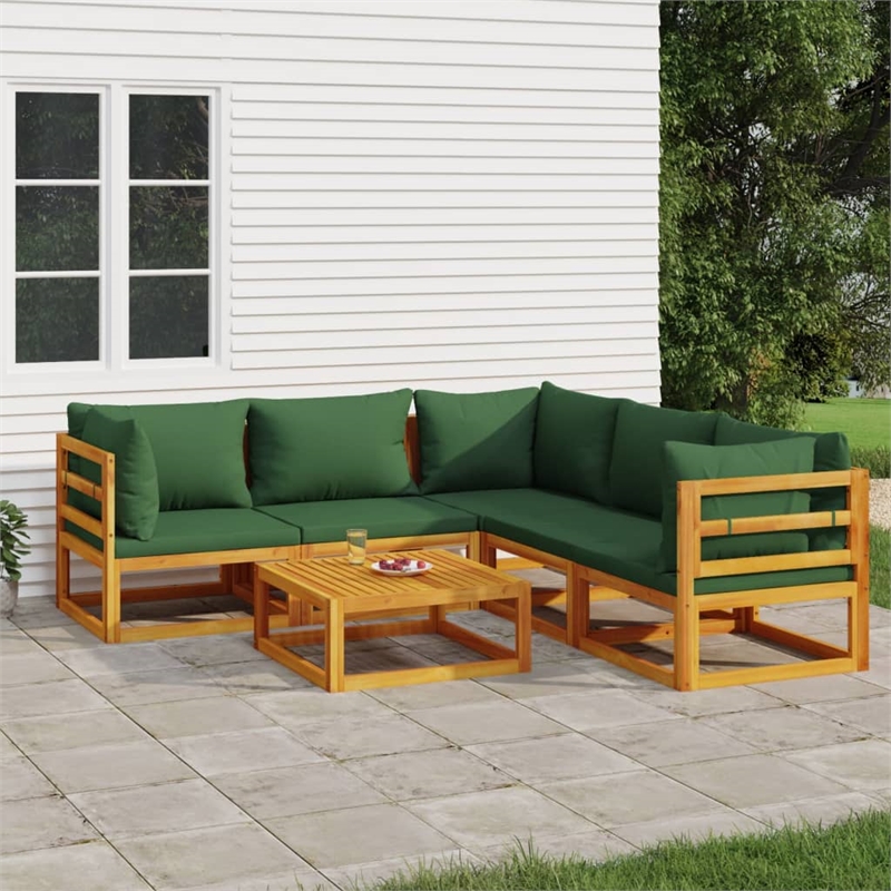 vidaXL 6 Piece Solid Acacia Wood Garden Lounge Set in Green/Natural