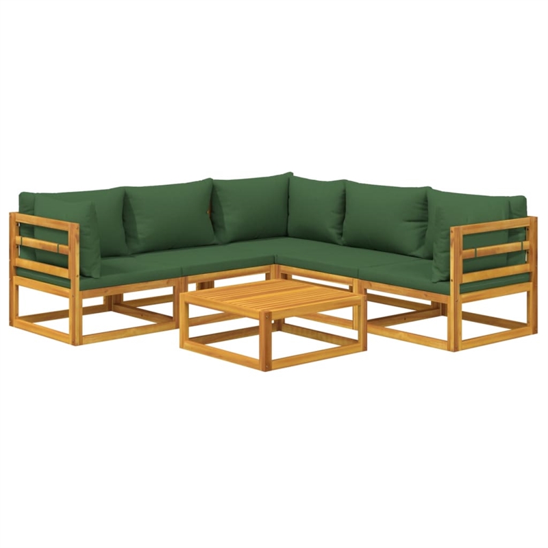 vidaXL 6 Piece Solid Acacia Wood Garden Lounge Set in Green/Natural