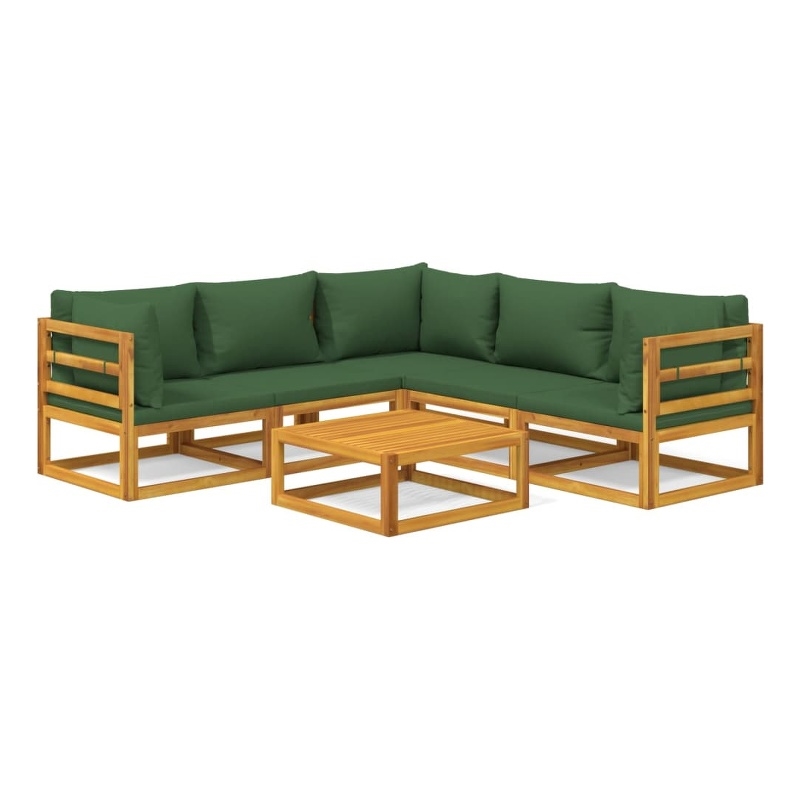vidaXL 6 Piece Solid Acacia Wood Garden Lounge Set in Green/Natural