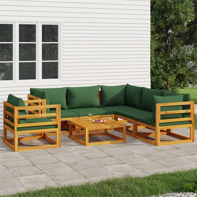 vidaXL 7 Piece Solid Acacia Wood Garden Lounge Set in Green/Natural