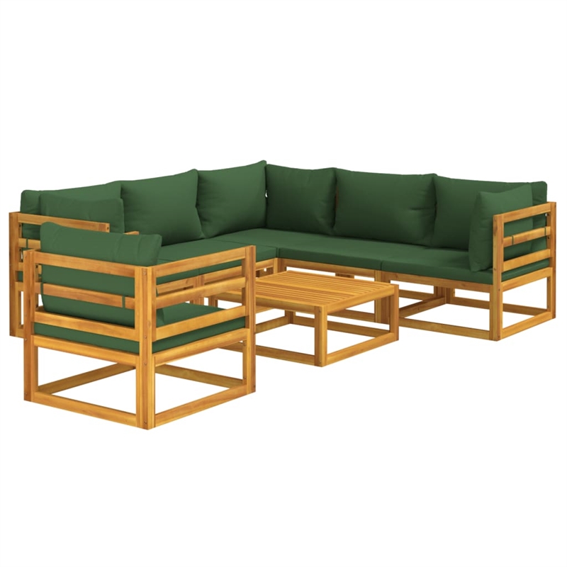 vidaXL 7 Piece Solid Acacia Wood Garden Lounge Set in Green/Natural