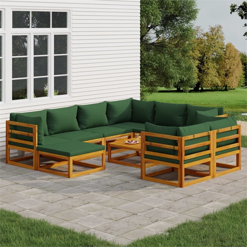 vidaXL 10 Piece Solid Acacia Wood Garden Lounge Set in Green