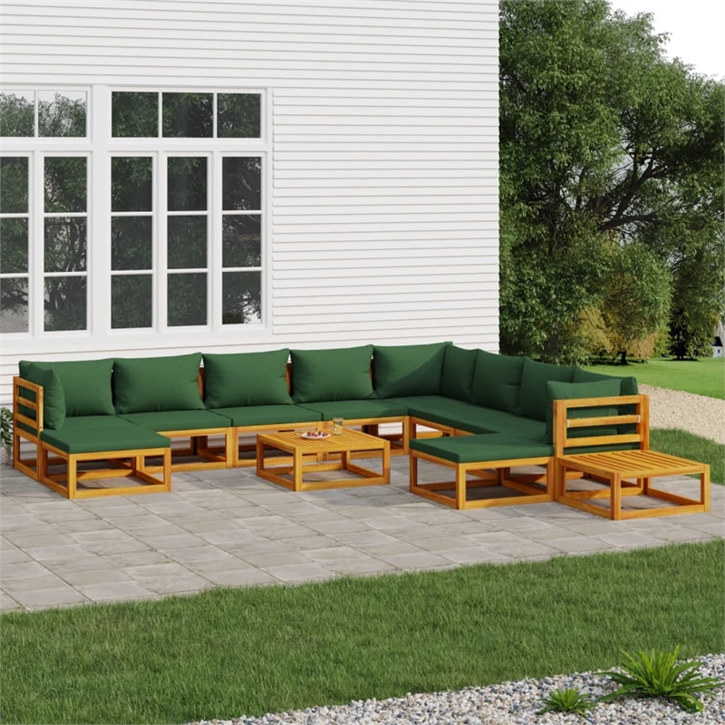 vidaXL 12 Piece Solid Acacia Wood Garden Lounge Set in Green/Natural