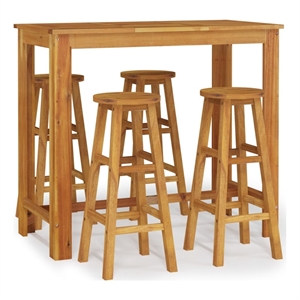 vidaXL 5 Piece Solid Acacia Wood Bar Set in Natural