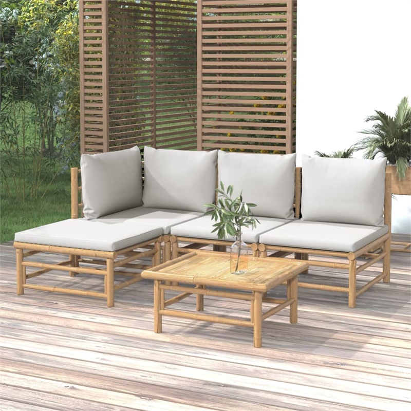 vidaXL 5 Piece Bamboo Medium Garden Lounge Set in Gray