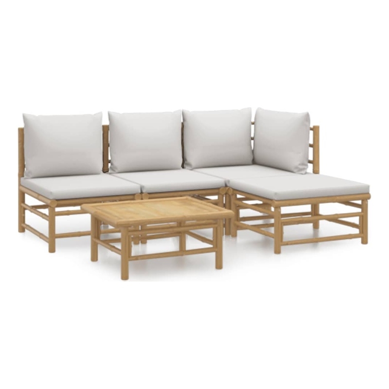 vidaXL 5 Piece Bamboo Medium Garden Lounge Set in Gray