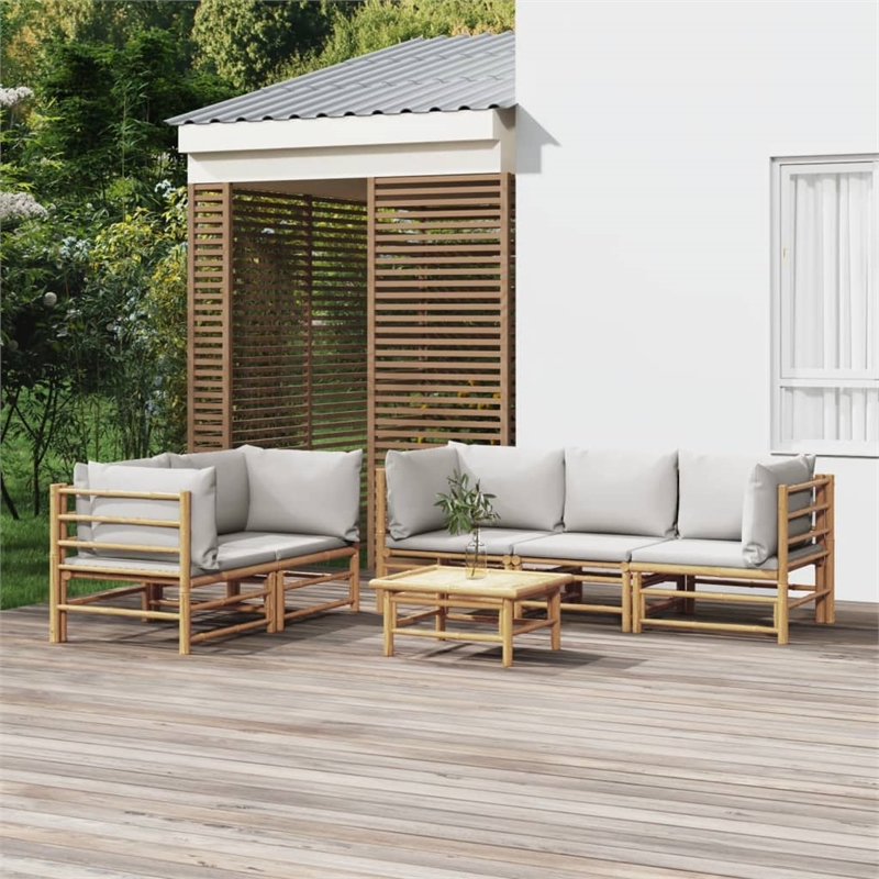 vidaXL 6 Piece Bamboo Medium Garden Lounge Set in Gray