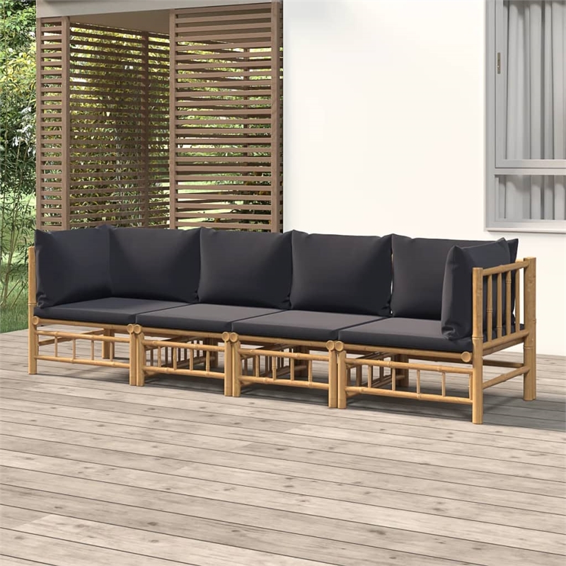 vidaXL 4 Piece Bamboo Garden Lounge Set in Gray/Natural