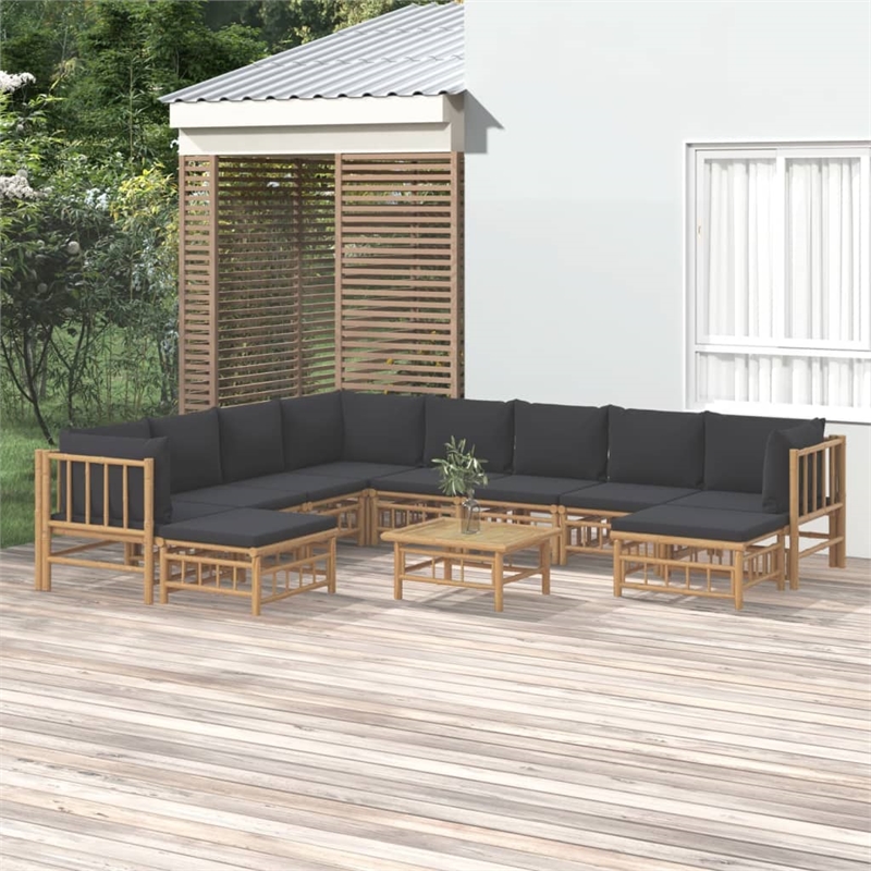 vidaXL 11 Piece Bamboo Garden Lounge Set in Gray/Natural