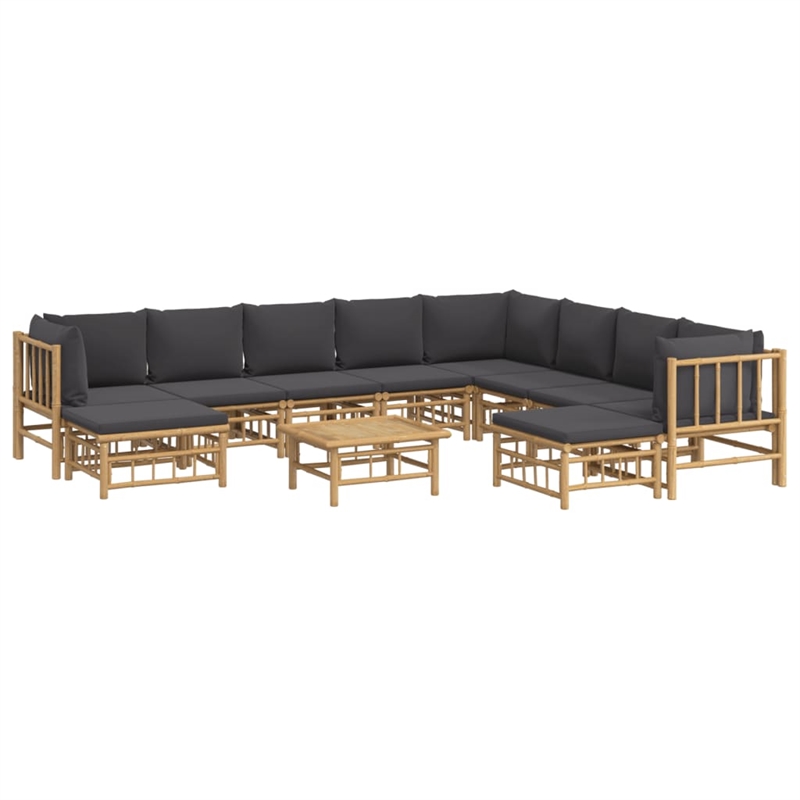 vidaXL 11 Piece Bamboo Garden Lounge Set in Gray/Natural