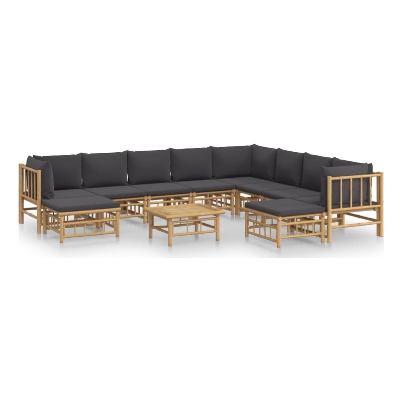 vidaXL 11 Piece Bamboo Garden Lounge Set in Gray/Natural