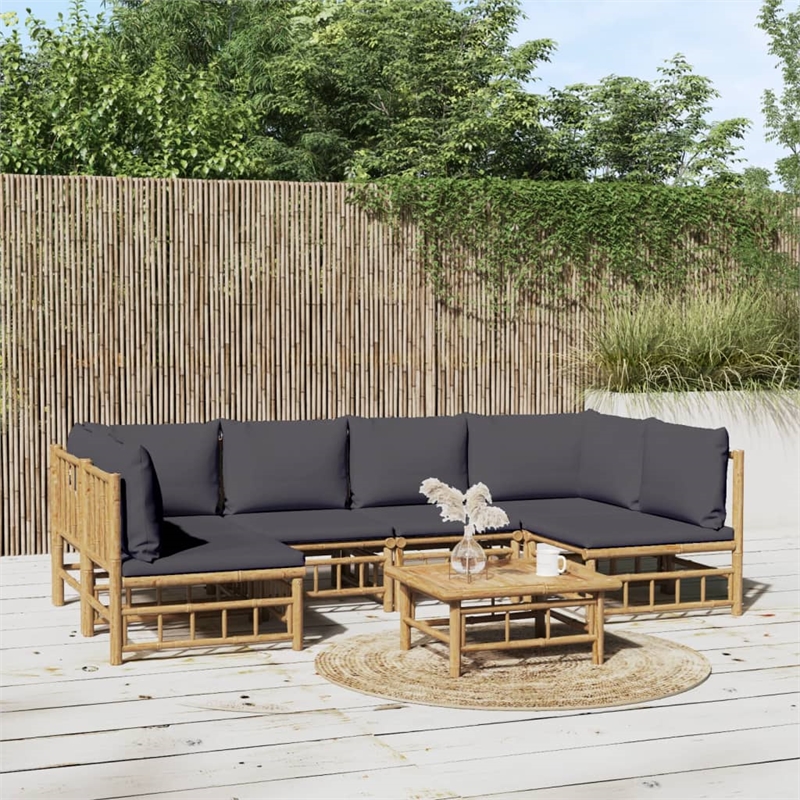 vidaXL 7 Piece Bamboo Medium Garden Lounge Set in Gray