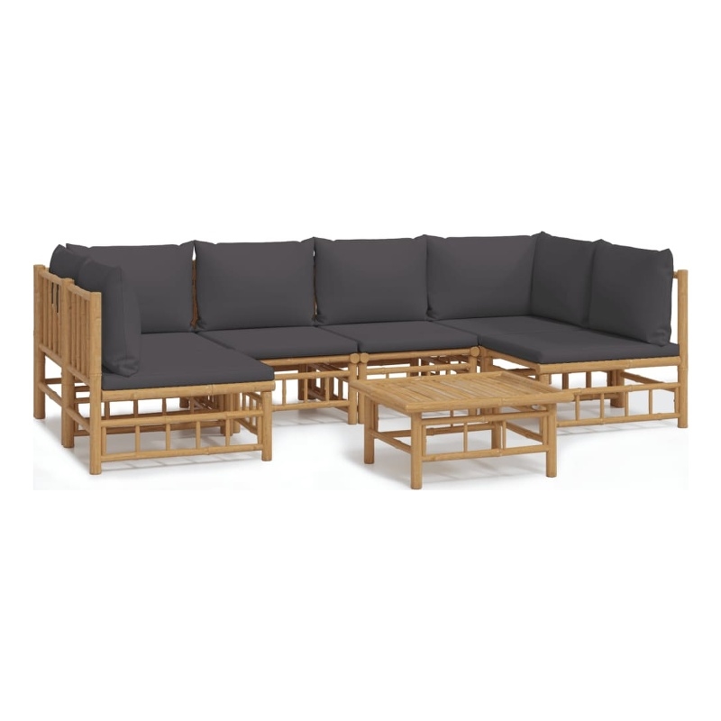 vidaXL 7 Piece Bamboo Medium Garden Lounge Set in Gray
