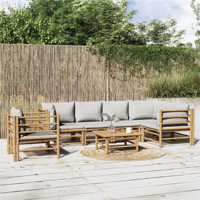 vidaXL 7 Piece Bamboo Garden Lounge Set in Gray/Natural