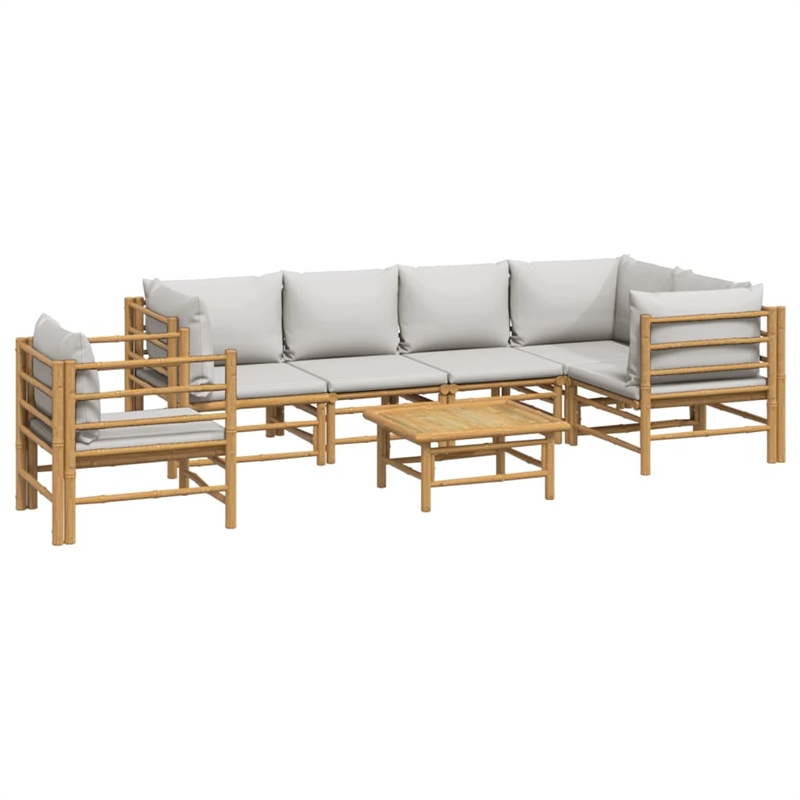vidaXL 7 Piece Bamboo Garden Lounge Set in Gray/Natural