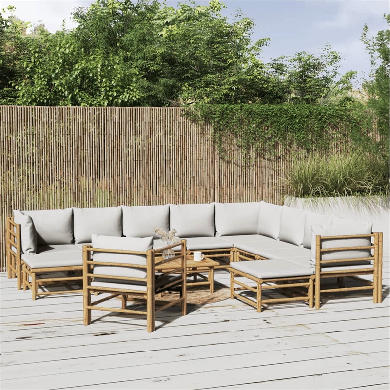 vidaXL 12 Piece Bamboo Garden Lounge Set in Gray/Natural