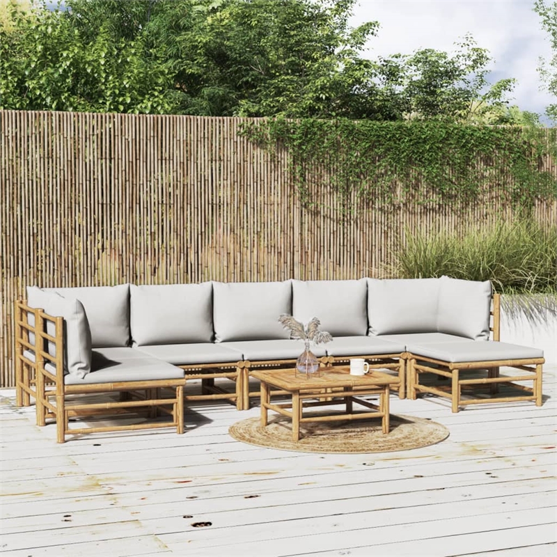 vidaXL 8 Piece Bamboo Small Garden Lounge Set in Gray/Natural