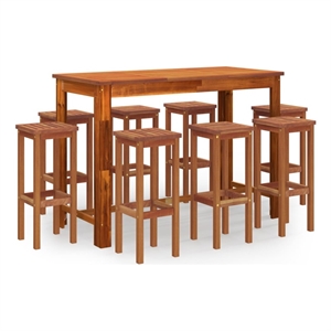 vidaXL 9 Piece Solid Acacia Wood Bar Set in Natural