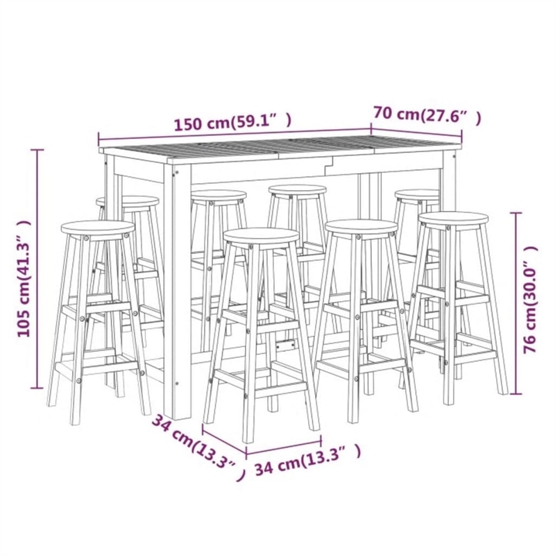 vidaXL Solid Acacia Wood Large Bar Set