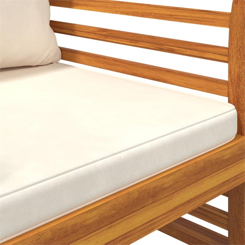 vidaXL 3 Piece Solid Acacia Wood Small Garden Lounge Set in White/Cream/Natural