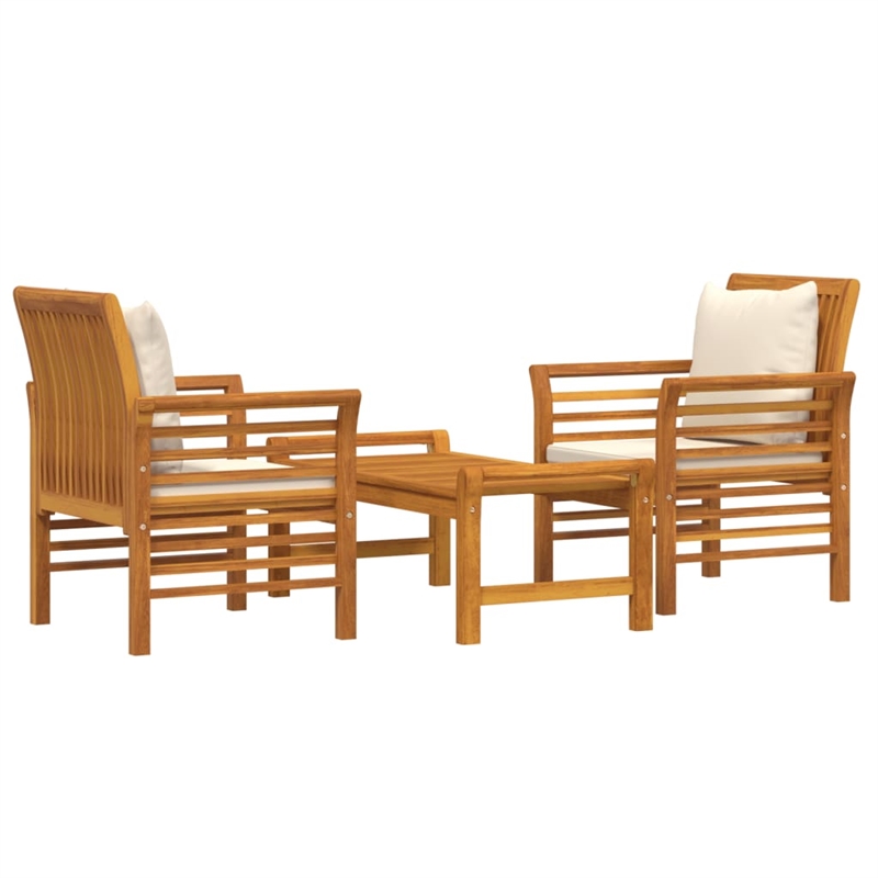 vidaXL 3 Piece Solid Acacia Wood Small Garden Lounge Set in White/Cream/Natural
