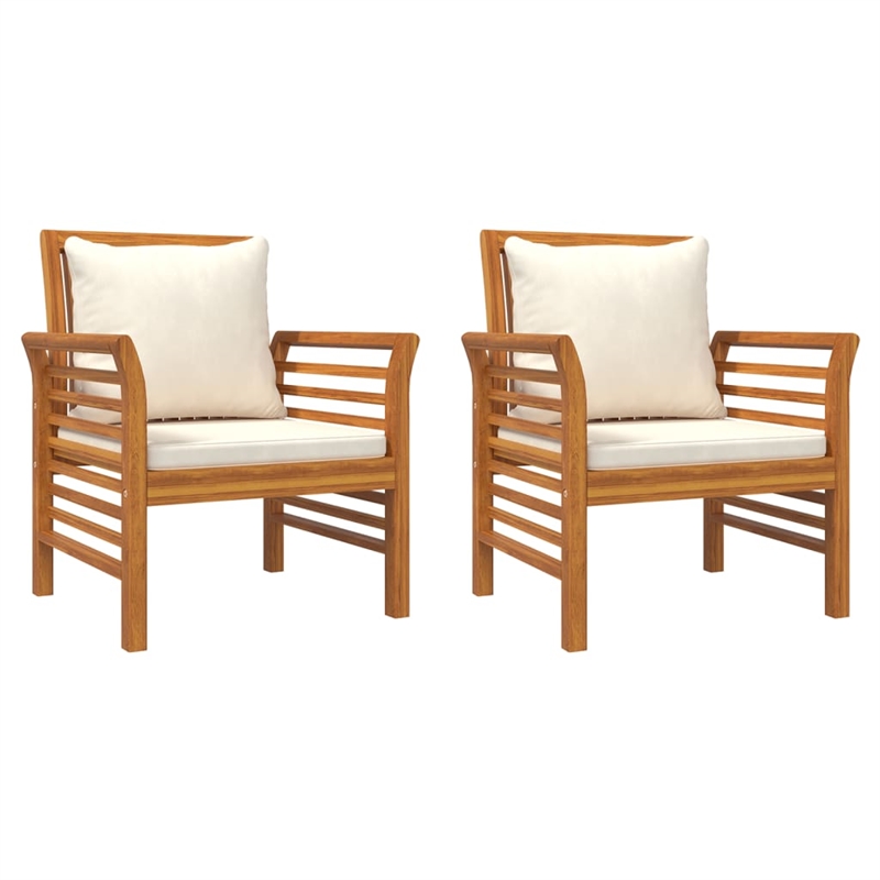 vidaXL 3 Piece Solid Acacia Wood Small Garden Lounge Set in White/Cream/Natural