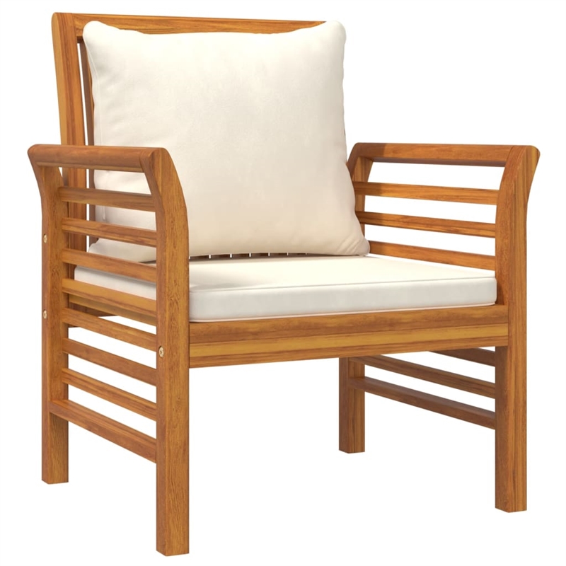 vidaXL 3 Piece Solid Acacia Wood Small Garden Lounge Set in White/Cream/Natural