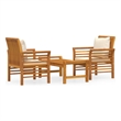 vidaXL 3 Piece Solid Acacia Wood Small Garden Lounge Set in White/Cream/Natural