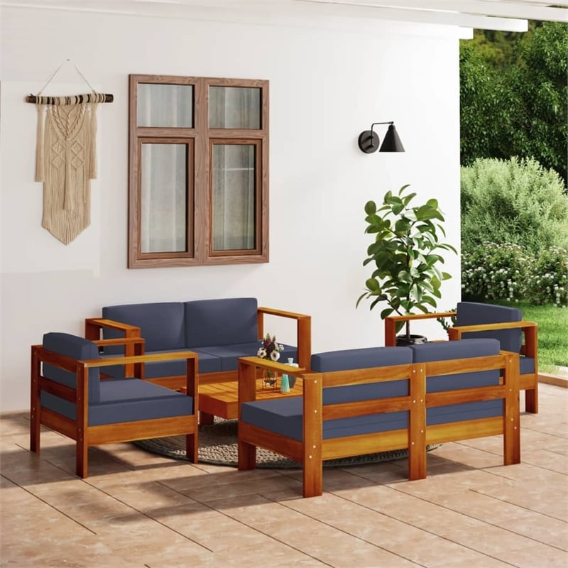 vidaXL 5 Piece Solid Acacia Wood Garden Lounge Set in Gray