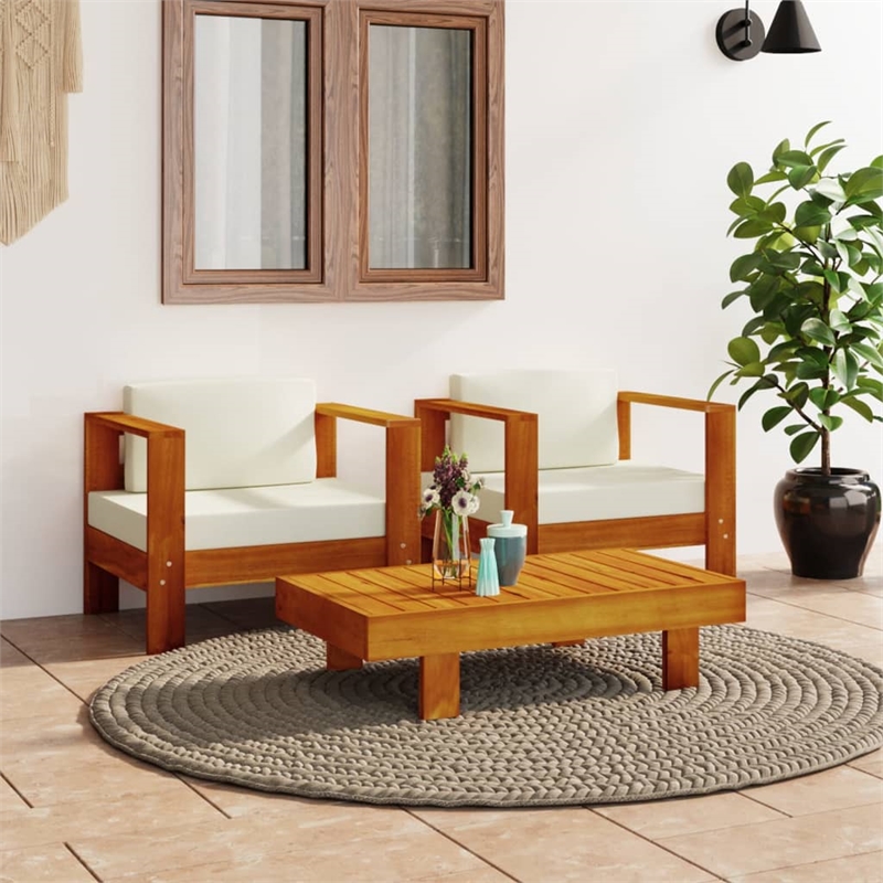 vidaXL Solid Acacia Wood Garden Lounge Set in White/Cream