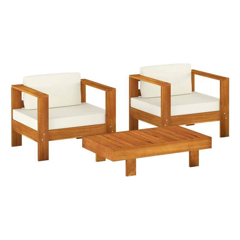 vidaXL Solid Acacia Wood Garden Lounge Set in White/Cream