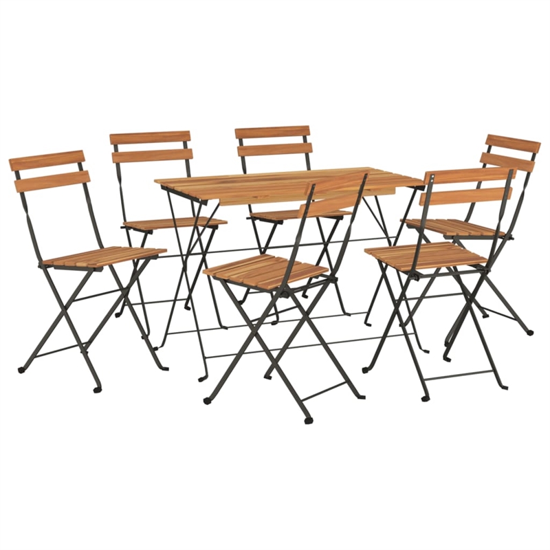 vidaXL 7 Piece Solid Acacia Wood Bistro Set in Black/Natural