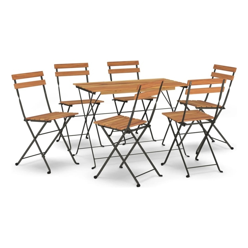 vidaXL 7 Piece Solid Acacia Wood Bistro Set in Black/Natural