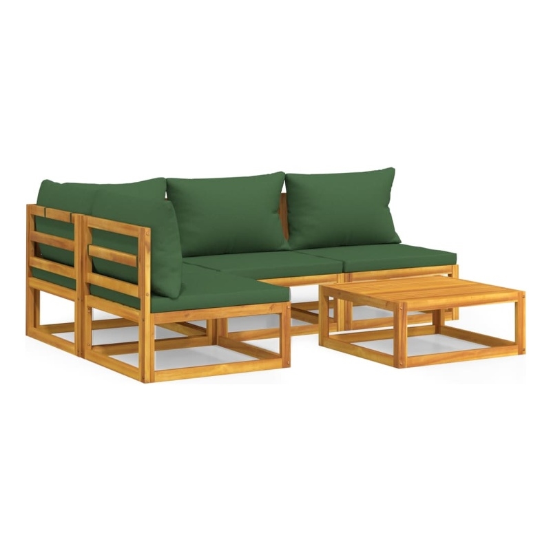vidaXL 5 Piece Solid Acacia Wood Garden Lounge Set in Green/Natural