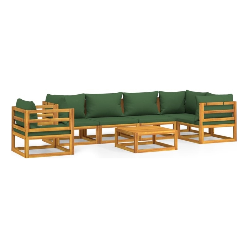 vidaXL 7 Piece Solid Acacia Wood Large Garden Lounge Set in Green
