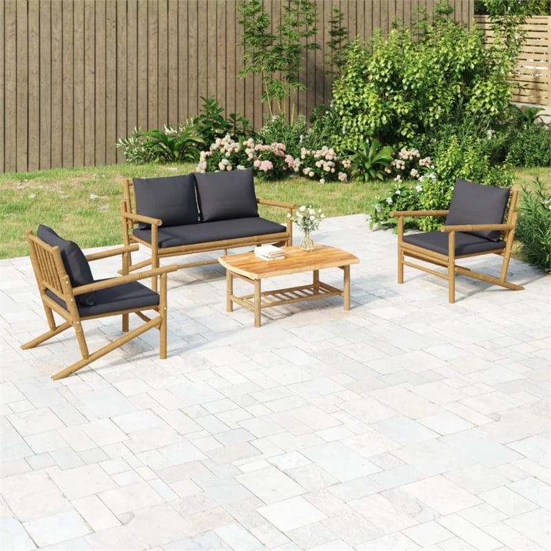 vidaXL 4 Piece Bamboo Medium Garden Lounge Set in Gray