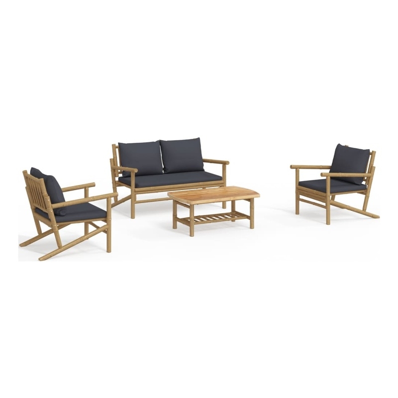 vidaXL 4 Piece Bamboo Medium Garden Lounge Set in Gray