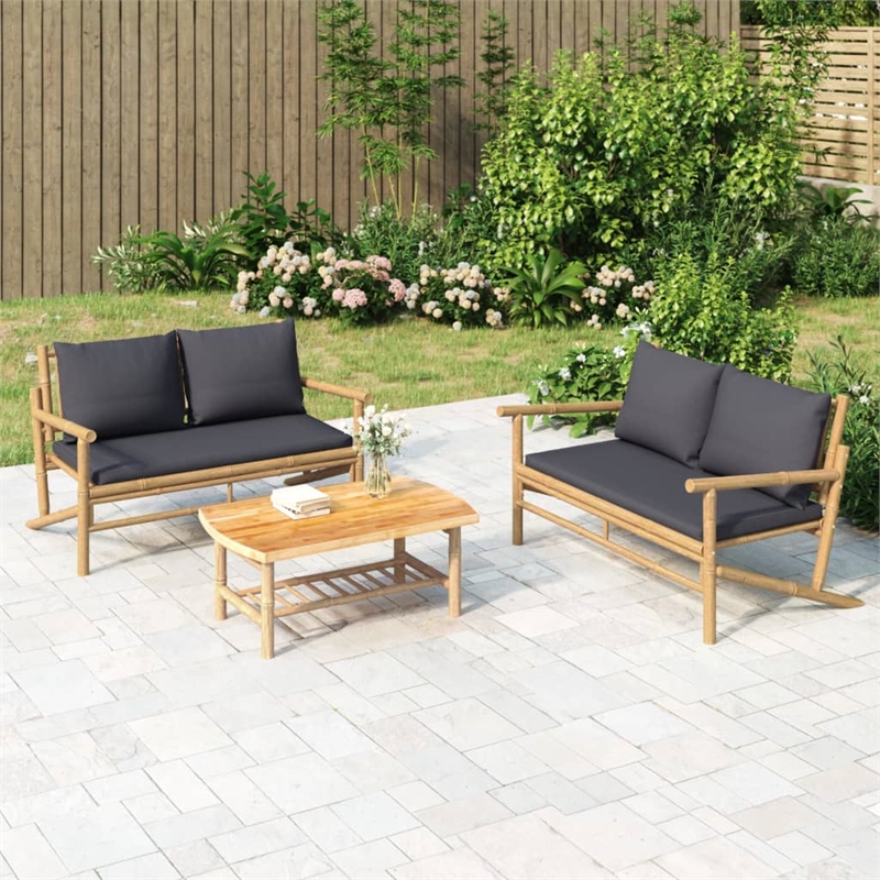 vidaXL 3 Piece Bamboo Garden Lounge Set in Gray/Natural