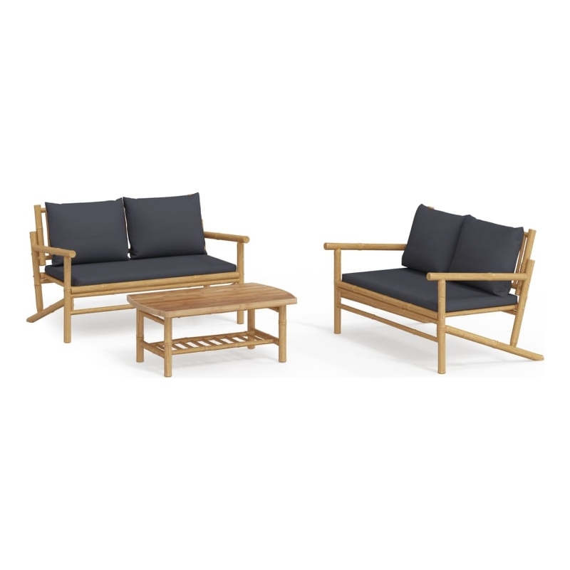 vidaXL 3 Piece Bamboo Garden Lounge Set in Gray/Natural