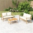 vidaXL 3 Piece Bamboo Small Garden Lounge Set in White/Cream