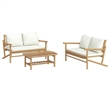 vidaXL 3 Piece Bamboo Small Garden Lounge Set in White/Cream