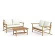 vidaXL 3 Piece Bamboo Small Garden Lounge Set in White/Cream