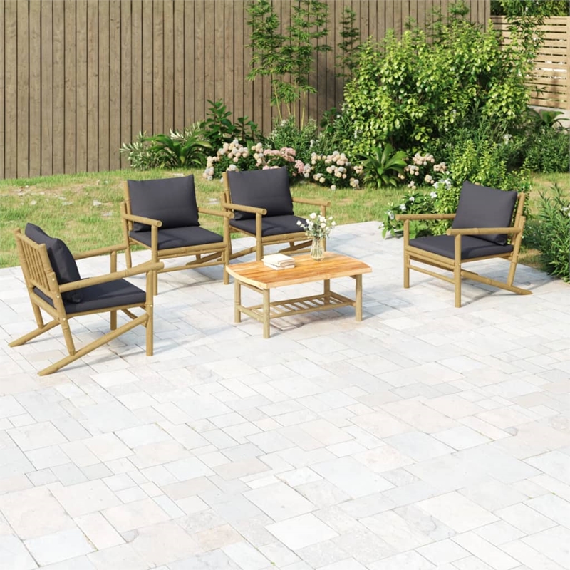 vidaXL 5 Piece Bamboo Garden Lounge Set in Gray/Natural