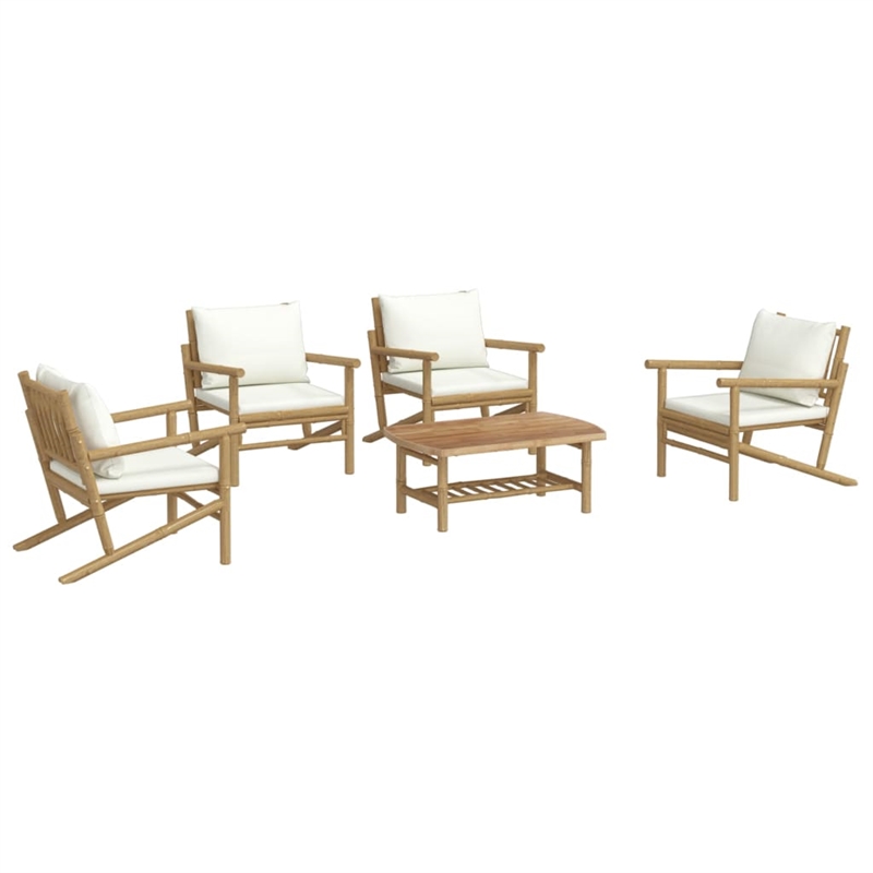 vidaXL 5 Piece Bamboo Garden Lounge Set in White/Cream