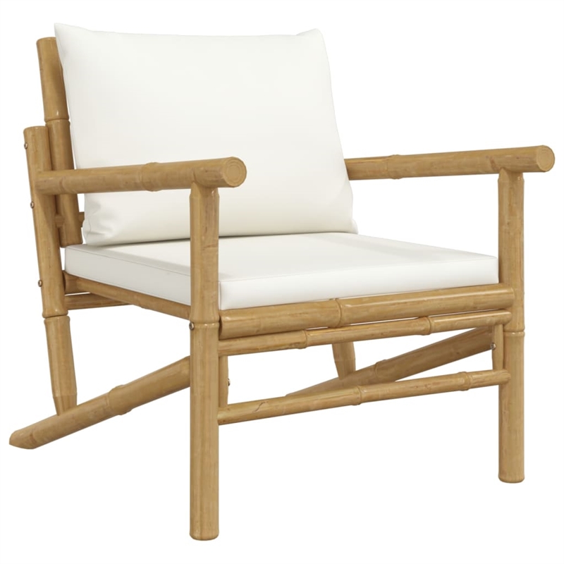 vidaXL 5 Piece Bamboo Garden Lounge Set in White/Cream