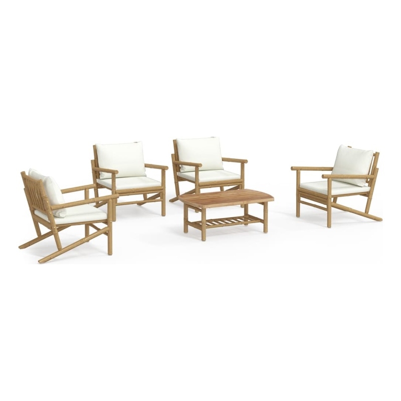 vidaXL 5 Piece Bamboo Garden Lounge Set in White/Cream
